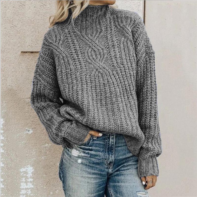 Sweter Damski | Oversize, Wysoki Kołnierz i Widoczna Struktura Splotu
