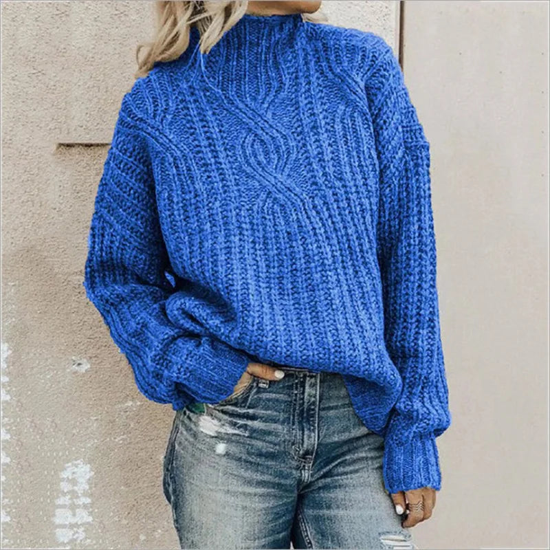 Sweter Damski | Oversize, Wysoki Kołnierz i Widoczna Struktura Splotu