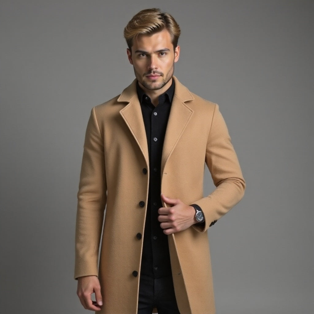 Szary Płaszcz Zimowy Slim Fit Klasyczny Męski | Kolekcja Biznesowa