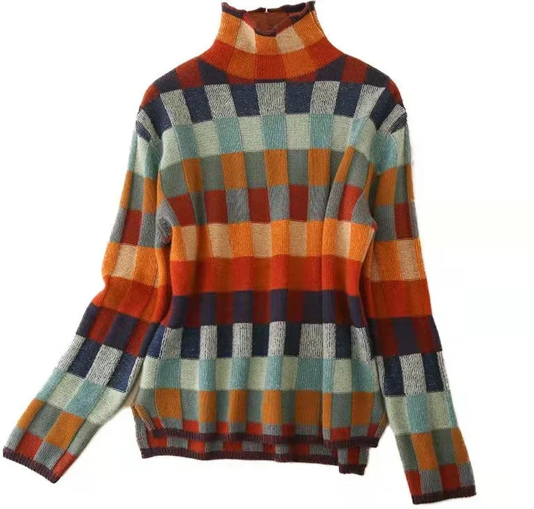Sweter Damski | Wzór w Kratę, Krój Oversize oraz Gruba Ciepła Dzianina