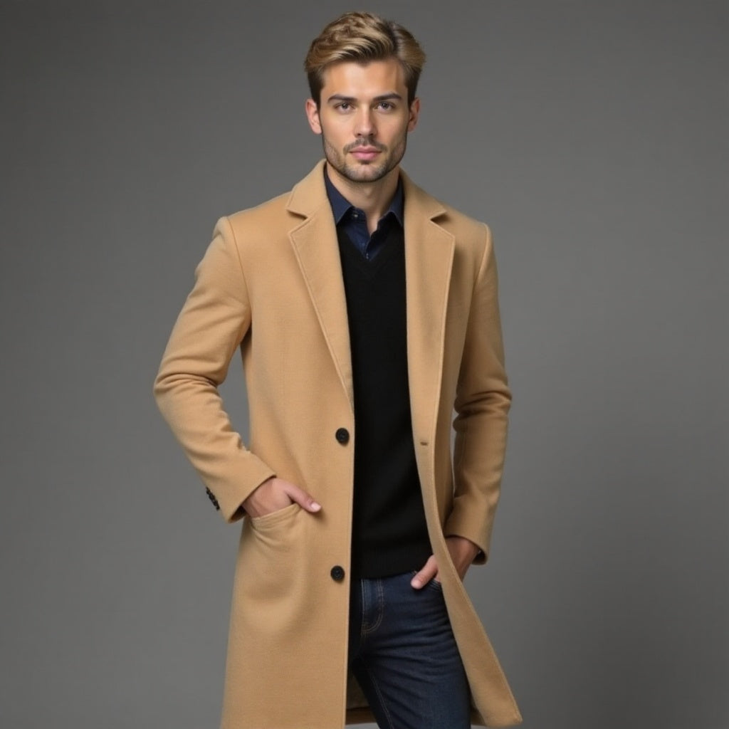 Szary Płaszcz Zimowy Slim Fit Klasyczny Męski | Kolekcja Biznesowa