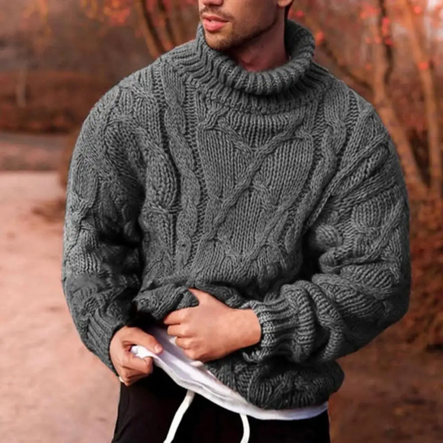 Sweter Męski | Wysoki Golf, Wzór w Warkocze na Przodzie i Prosty Krój