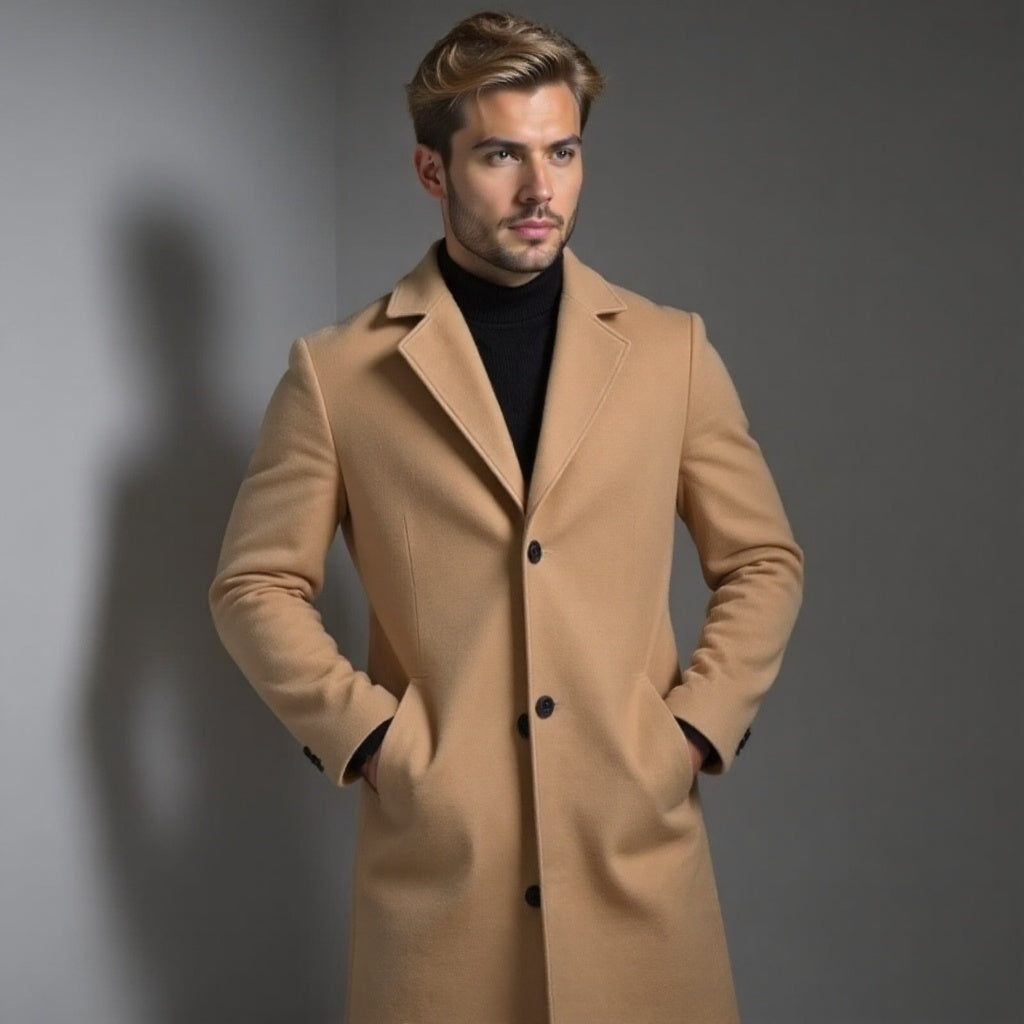 Szary Płaszcz Zimowy Slim Fit Klasyczny Męski | Kolekcja Biznesowa