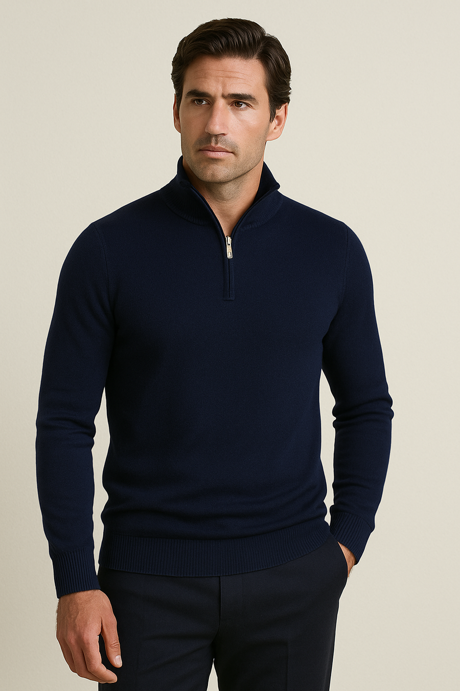 Sweter Męski | Poliester w Kroju Slim Fit z Gładkim Lekkim Materiałem