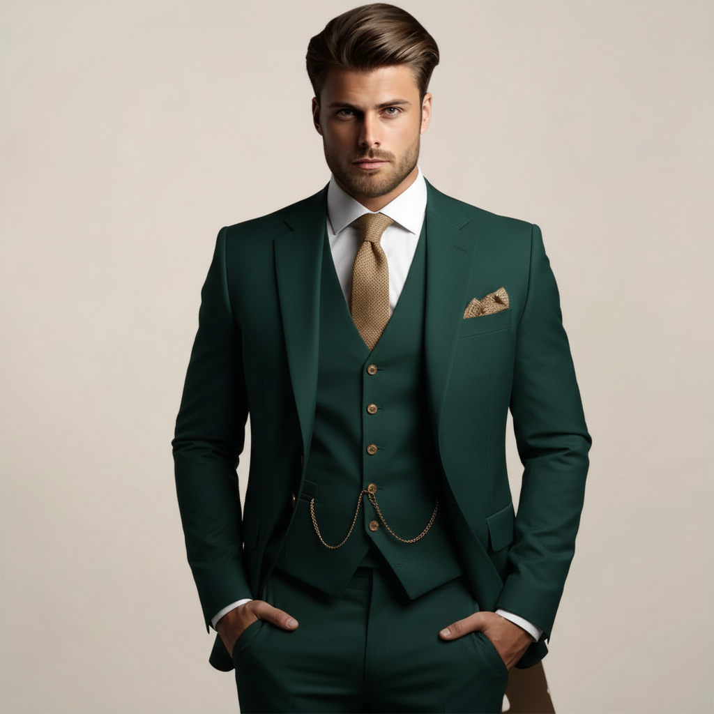 Garnitur Trzyczęściowy Oddychający Męski z Kamizelką i Marynarką na Wesele