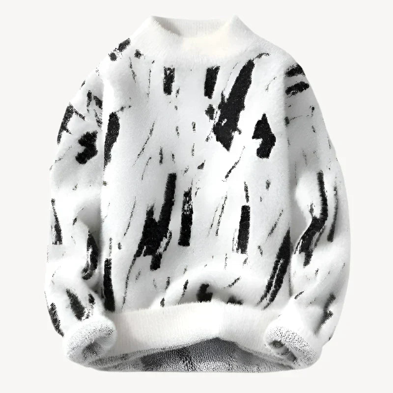 Sweter Męski | Oversize'owy Krój, Nadruk i Żebrowanie na Dekolcie