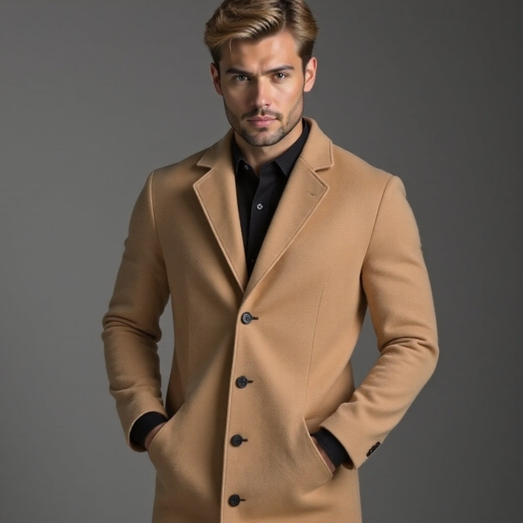 Szary Płaszcz Zimowy Slim Fit Klasyczny Męski | Kolekcja Biznesowa