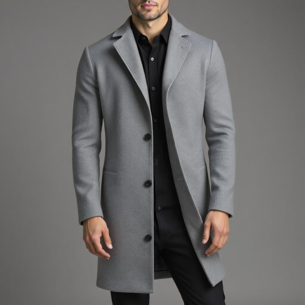 Szary Płaszcz Zimowy Slim Fit Klasyczny Męski | Kolekcja Biznesowa