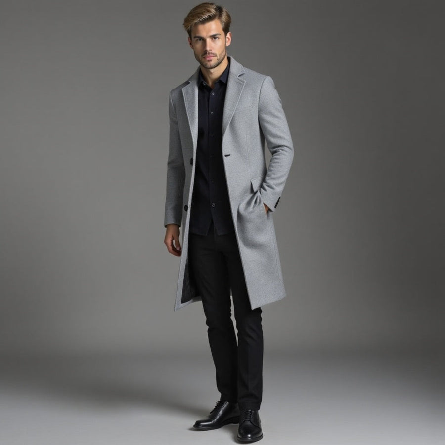 Szary Płaszcz Zimowy Slim Fit Klasyczny Męski | Kolekcja Biznesowa