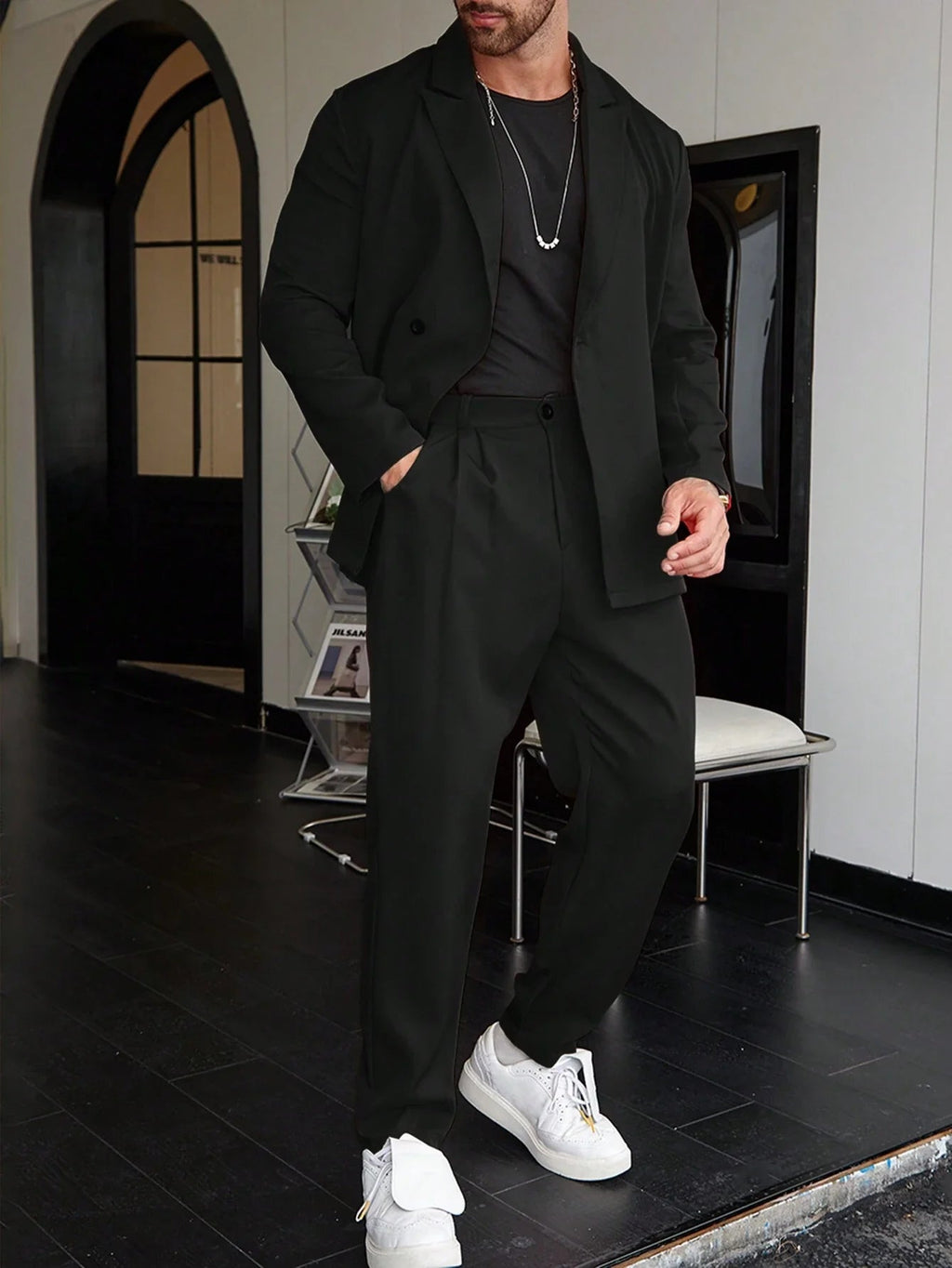 Garnitur męski dwuczęściowy slim fit z marynarką i spodniami | Zestaw biznesowy