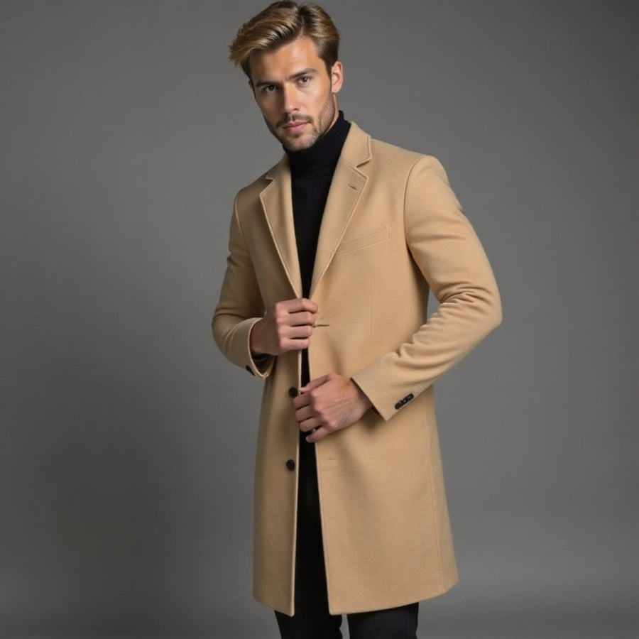 Szary Płaszcz Zimowy Slim Fit Klasyczny Męski | Kolekcja Biznesowa