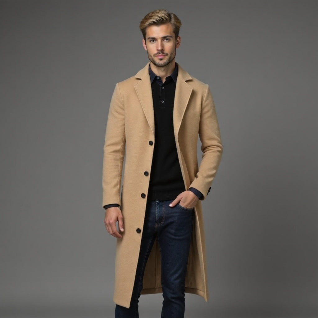 Szary Płaszcz Zimowy Slim Fit Klasyczny Męski | Kolekcja Biznesowa