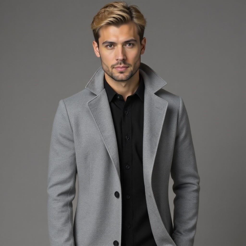 Szary Płaszcz Zimowy Slim Fit Klasyczny Męski | Kolekcja Biznesowa