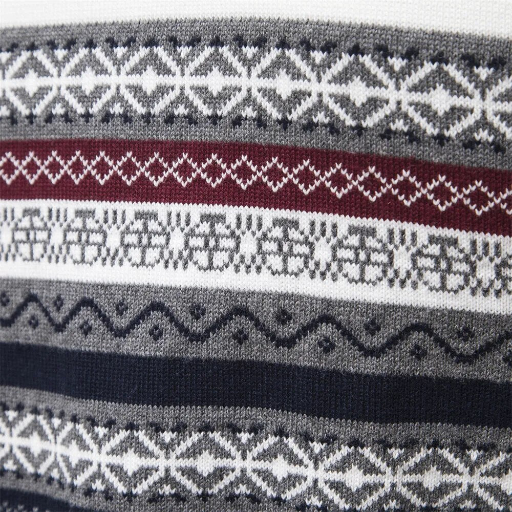 Sweter Męski | Wzór Norweski, Pół Zamek i Domieszka Wełny w Dzianinie