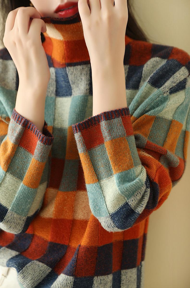 Sweter Damski | Wzór w Kratę, Krój Oversize oraz Gruba Ciepła Dzianina