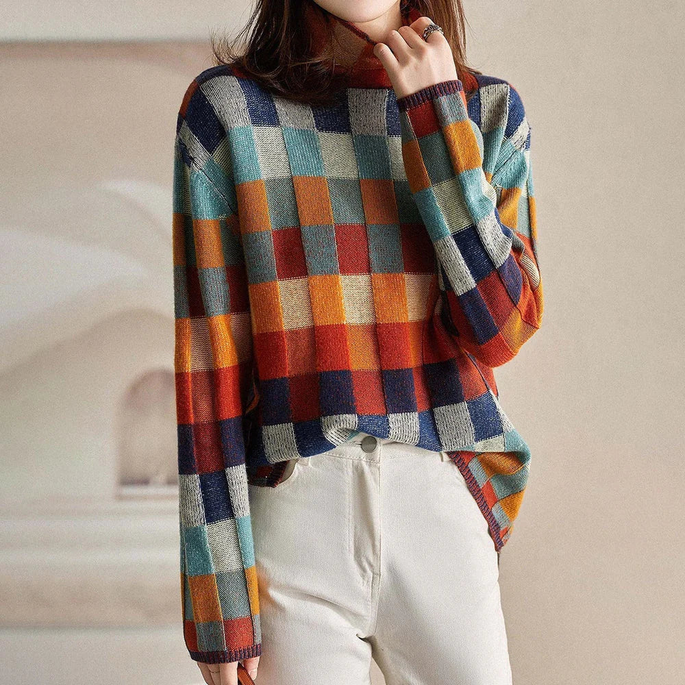 Sweter Damski | Wzór w Kratę, Krój Oversize oraz Gruba Ciepła Dzianina