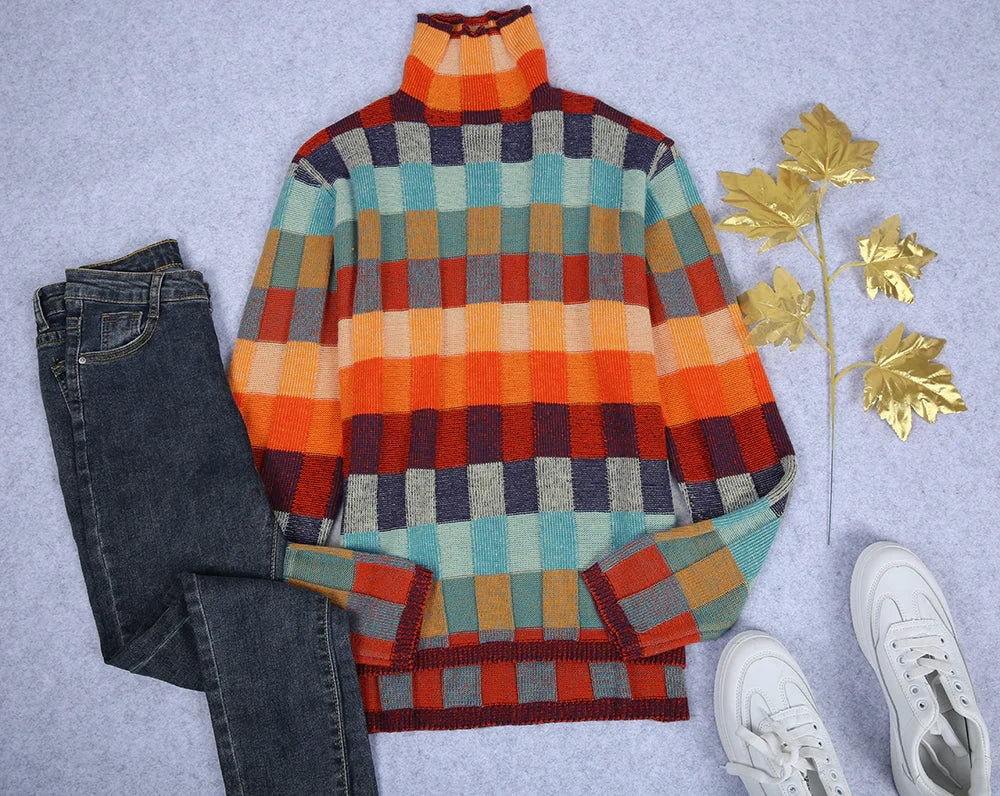 Sweter Damski | Wzór w Kratę, Krój Oversize oraz Gruba Ciepła Dzianina