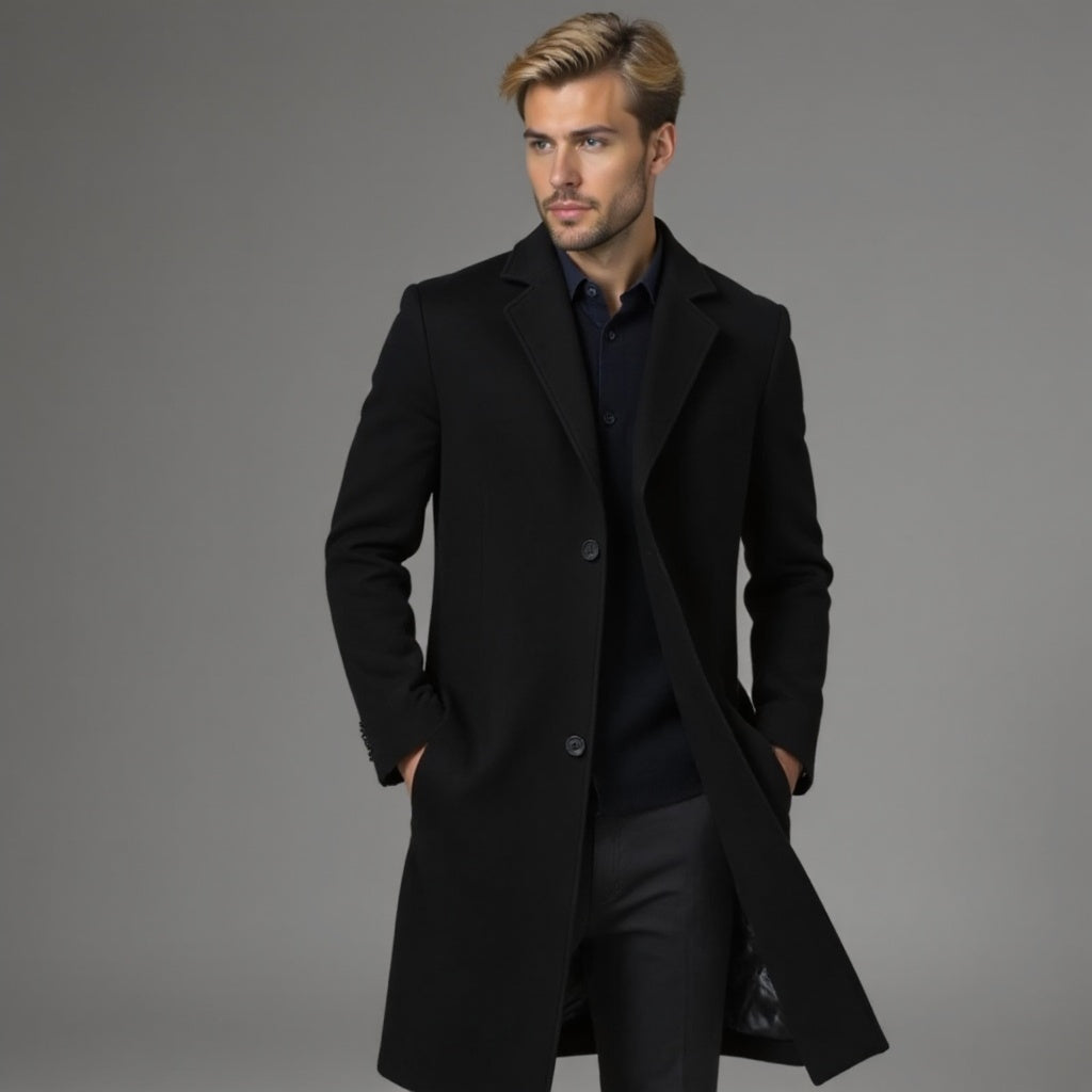 Szary Płaszcz Zimowy Slim Fit Klasyczny Męski | Kolekcja Biznesowa