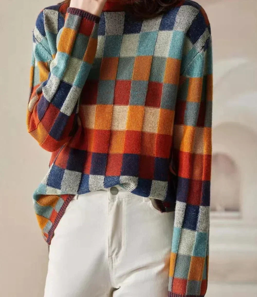 Sweter Damski | Wzór w Kratę, Krój Oversize oraz Gruba Ciepła Dzianina