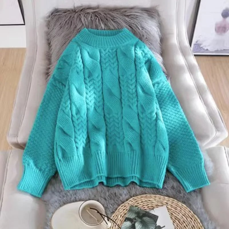 Sweter Damski | Warkoczowy Splot, Prążkowane Mankiety i Luźny Krój
