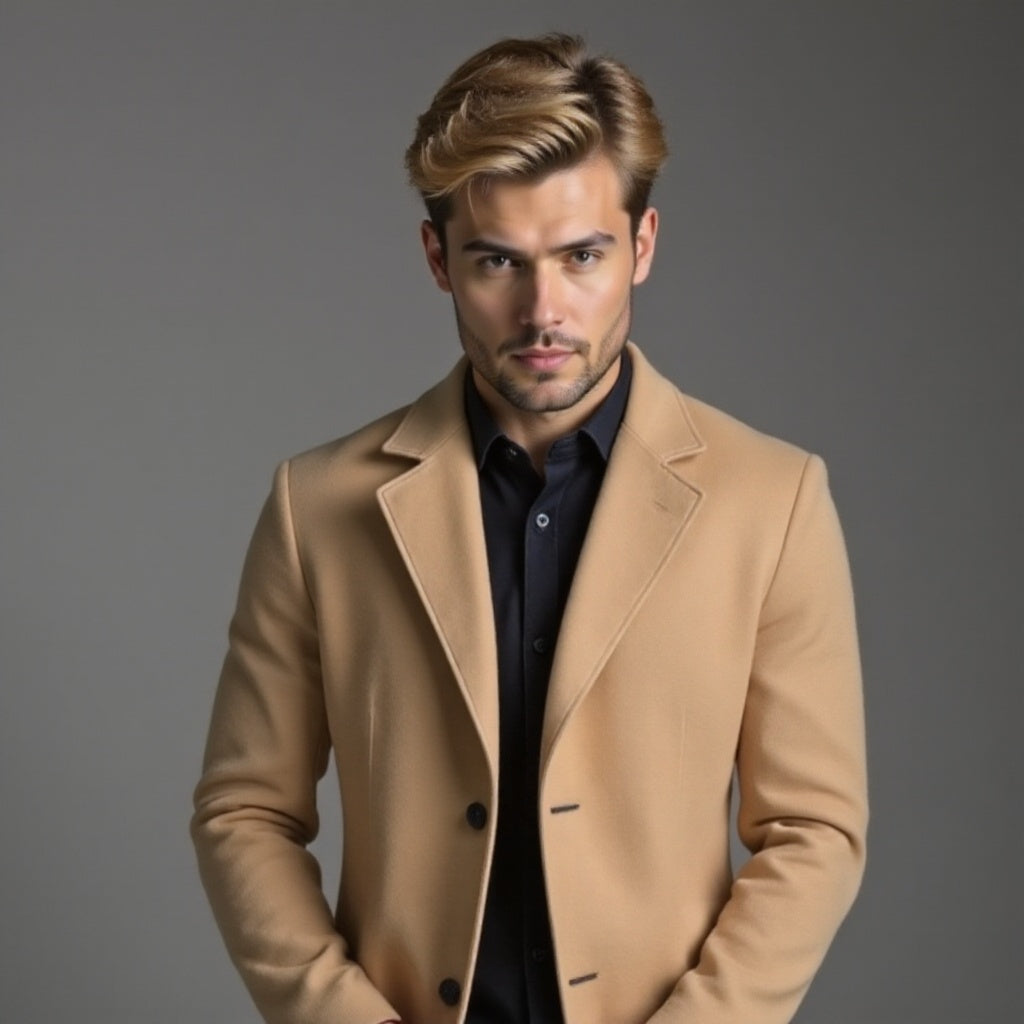 Szary Płaszcz Zimowy Slim Fit Klasyczny Męski | Kolekcja Biznesowa