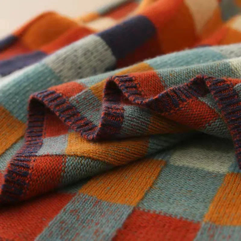 Sweter Damski | Wzór w Kratę, Krój Oversize oraz Gruba Ciepła Dzianina