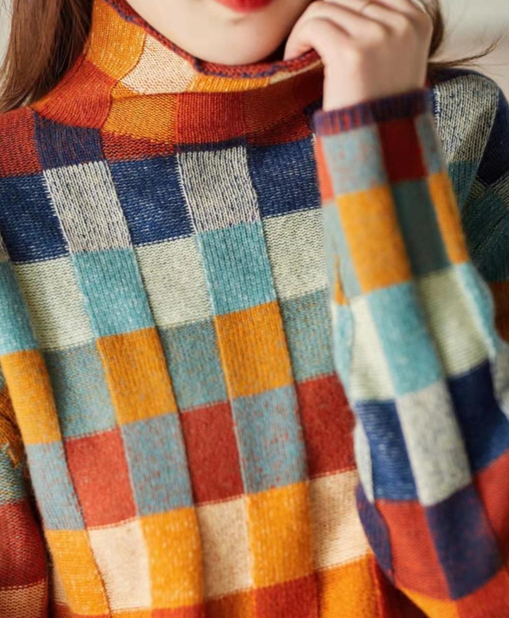 Sweter Damski | Wzór w Kratę, Krój Oversize oraz Gruba Ciepła Dzianina