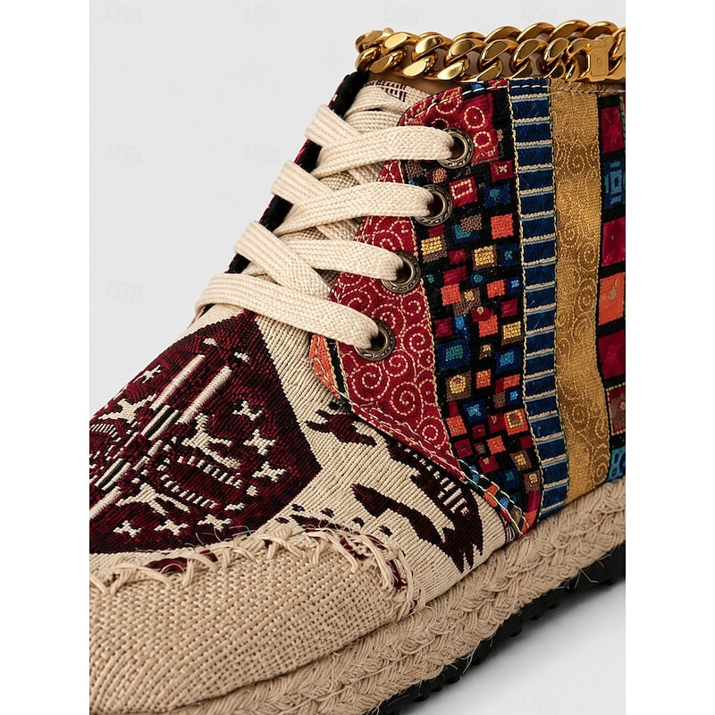 Sneakersy wysokie wzorzyste na platformie sznurowane damskie | Kolekcja boho