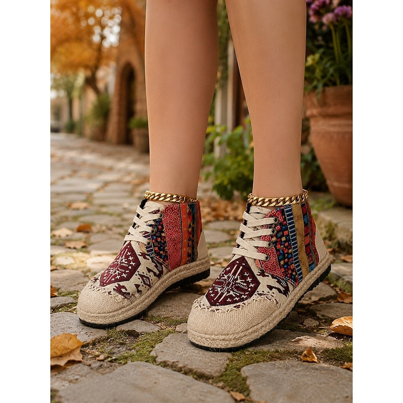 Sneakersy wysokie wzorzyste na platformie sznurowane damskie | Kolekcja boho