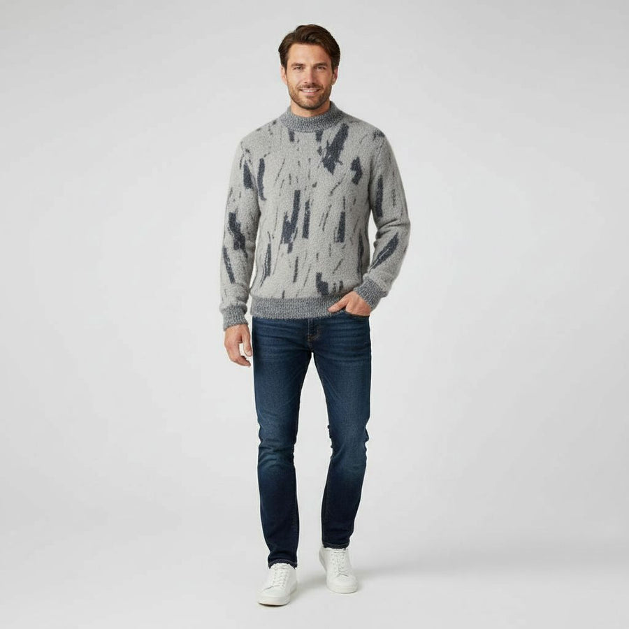 Sweter Męski | Oversize'owy Krój, Nadruk i Żebrowanie na Dekolcie