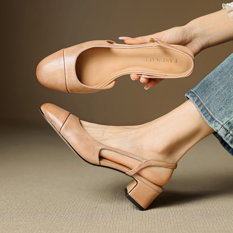 Czółenka skórzane slingback z migdałowym noskiem na średnim słupku damskie