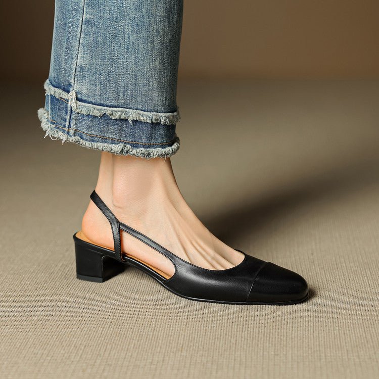 Czółenka skórzane slingback z migdałowym noskiem na średnim słupku damskie