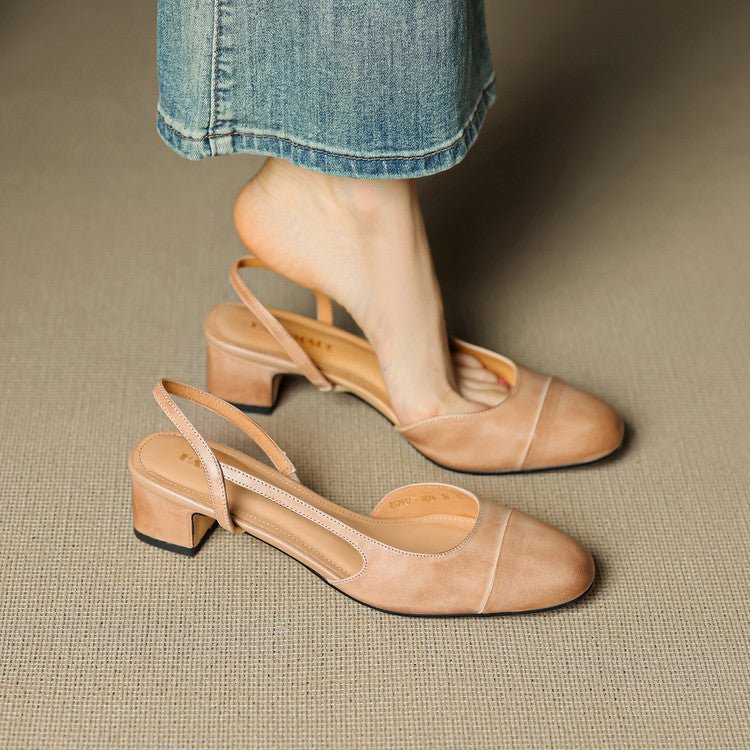 Czółenka skórzane slingback z migdałowym noskiem na średnim słupku damskie