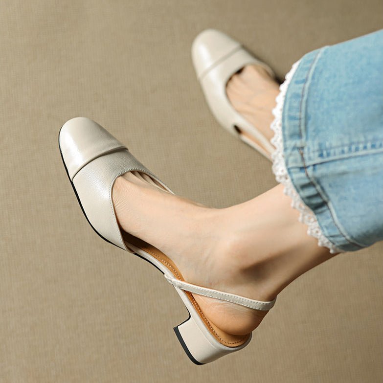 Czółenka skórzane slingback z migdałowym noskiem na średnim słupku damskie