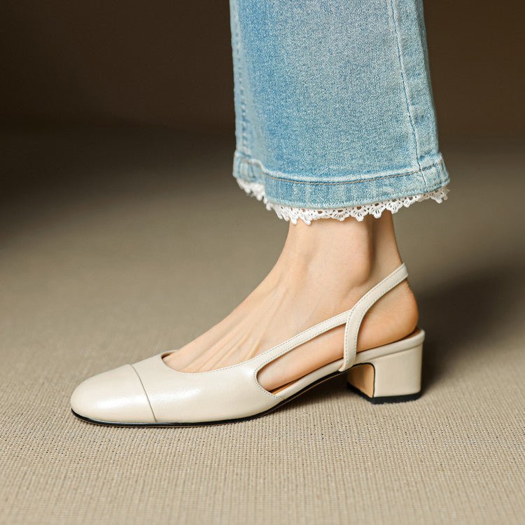 Czółenka skórzane slingback z migdałowym noskiem na średnim słupku damskie