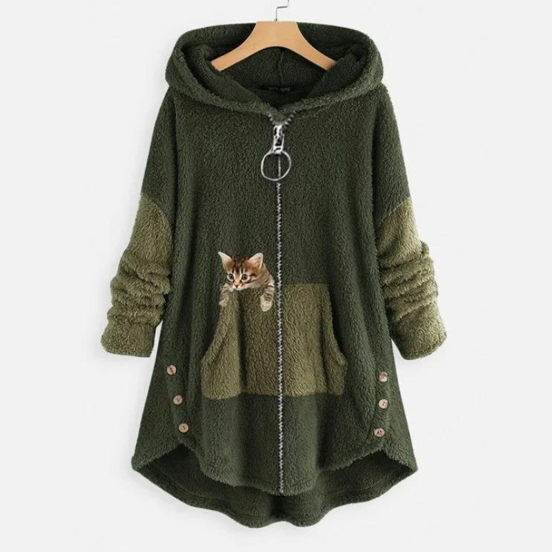 Bluza z kapturem pluszowa damska o luźnym kroju | Na chłodne zimowe dni