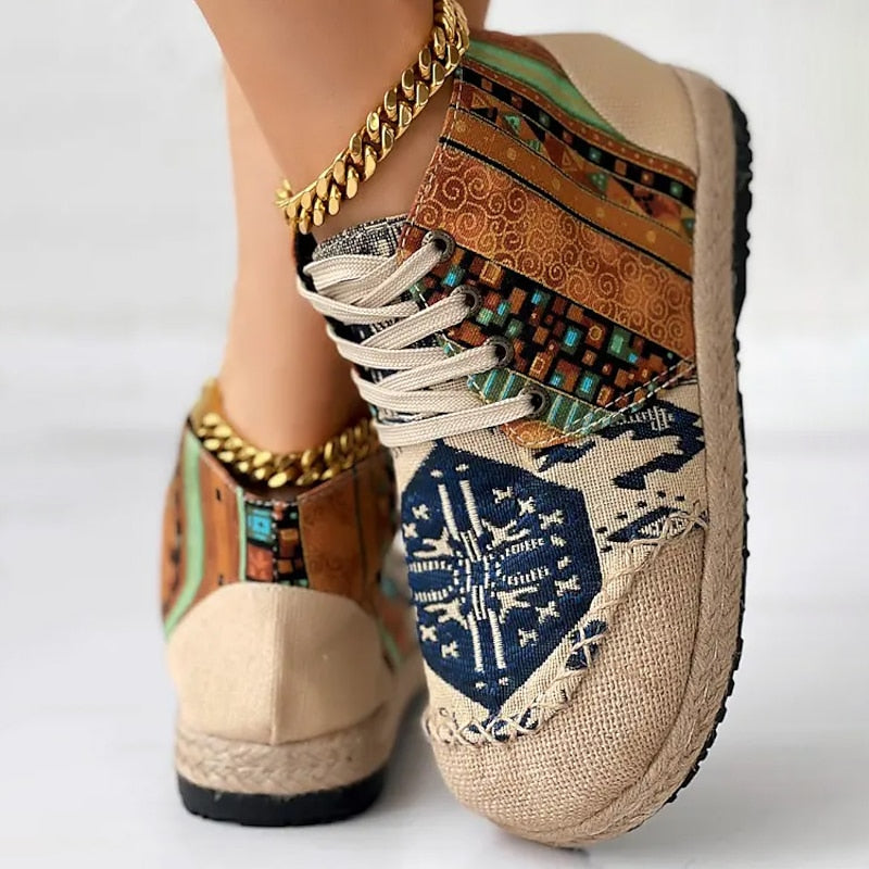 Sneakersy wysokie wzorzyste na platformie sznurowane damskie | Kolekcja boho