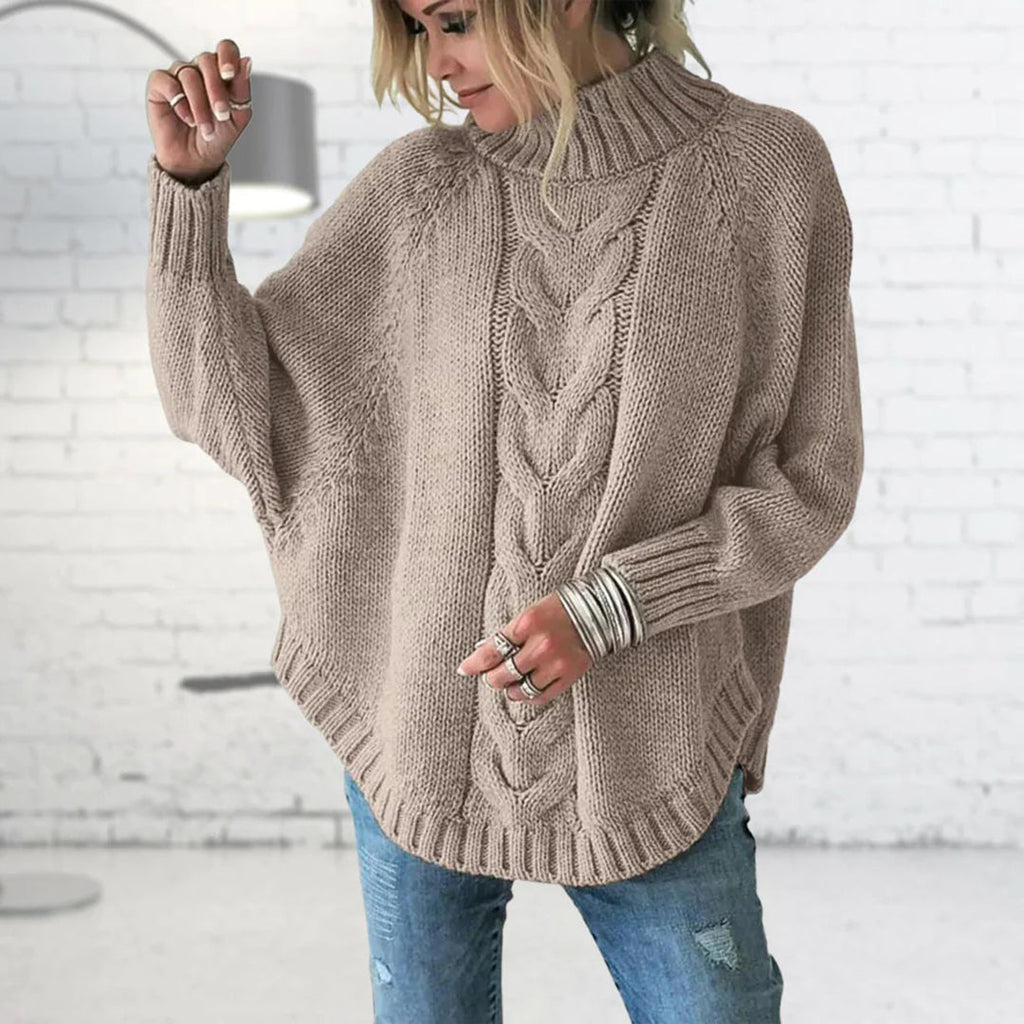 Sweter Damski | Gruby Splot, Krój poniżej Bioder i Okrągły Dekolt