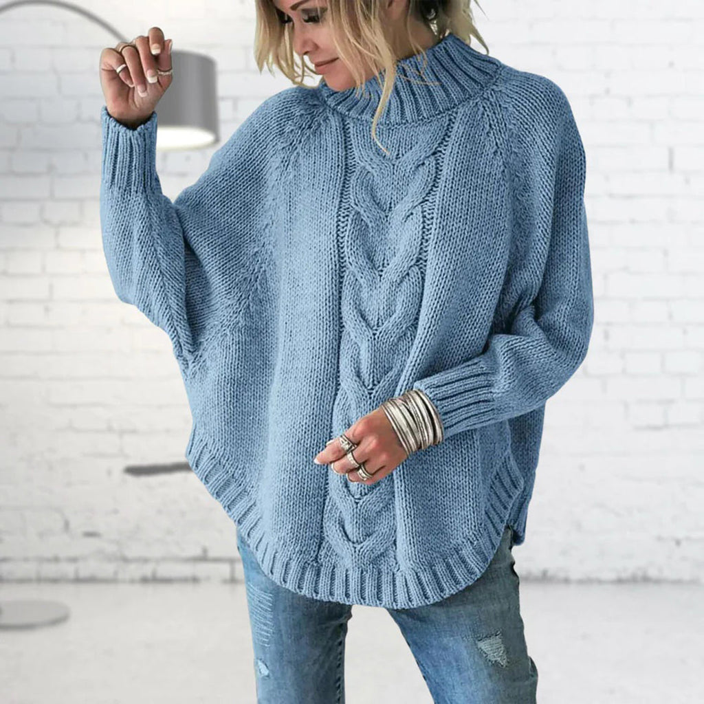 Sweter Damski | Gruby Splot, Krój poniżej Bioder i Okrągły Dekolt