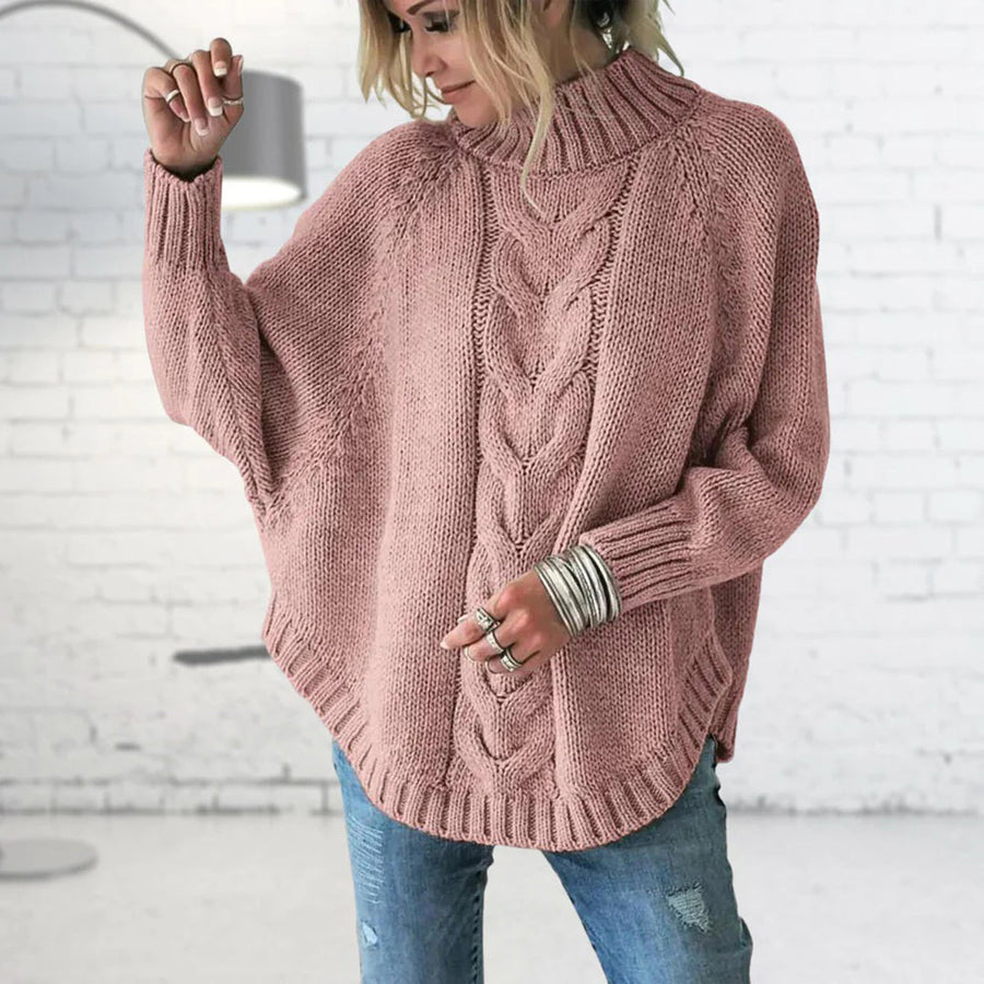 Sweter Damski | Gruby Splot, Krój poniżej Bioder i Okrągły Dekolt