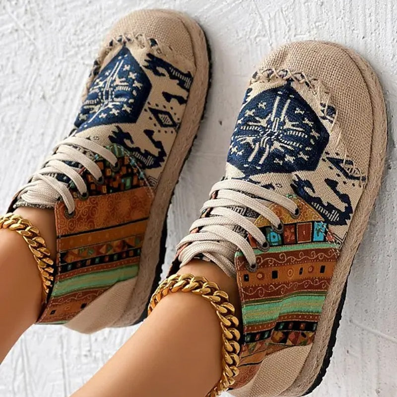 Sneakersy wysokie wzorzyste na platformie sznurowane damskie | Kolekcja boho
