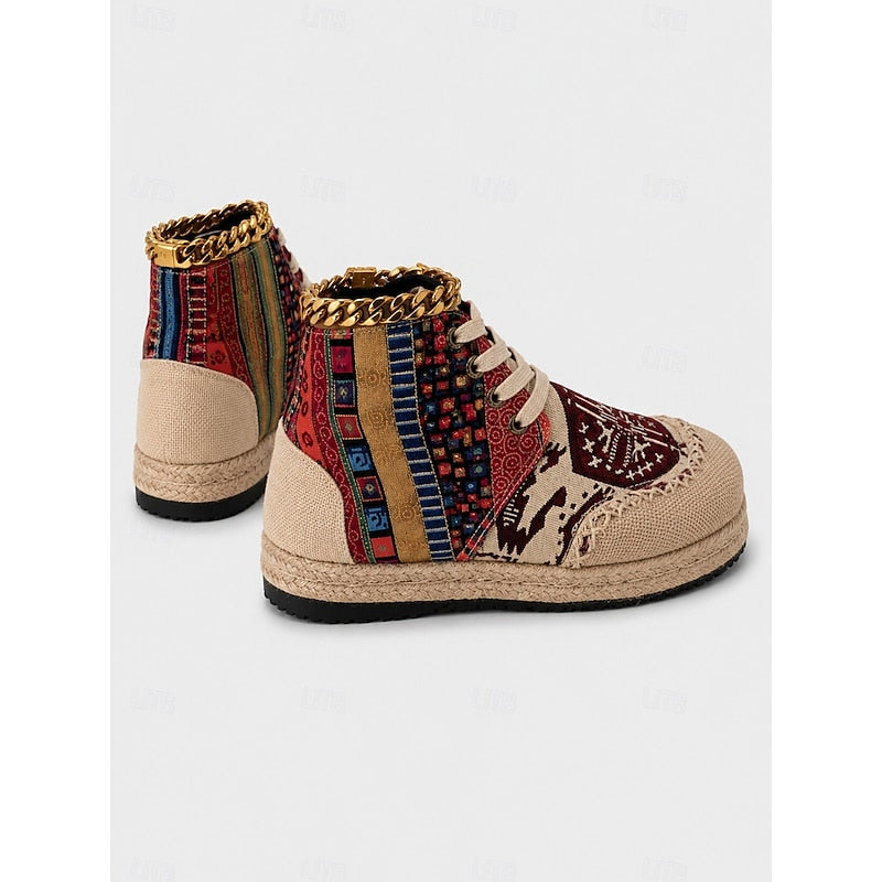 Sneakersy wysokie wzorzyste na platformie sznurowane damskie | Kolekcja boho