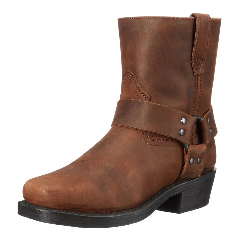 Buty kowbojskie skórzane męskie z gumową podeszwą i wkładką PU | Western