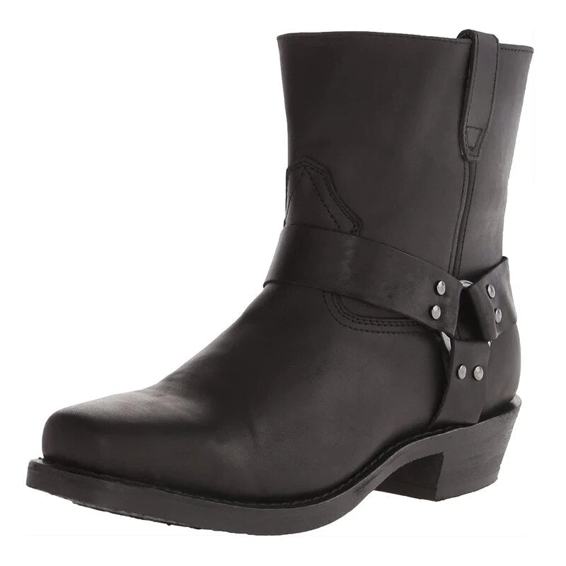 Buty kowbojskie skórzane męskie z gumową podeszwą i wkładką PU | Western