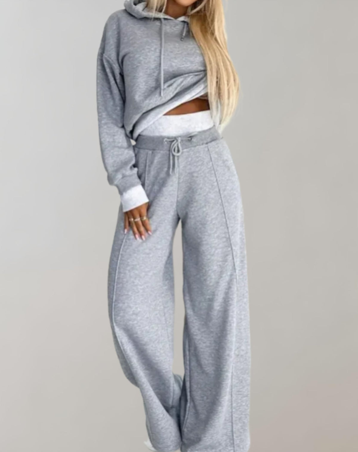 Komplet Bawełniany Bluza z Kapturem i Spodnie Szerokie Damski | Codzienny