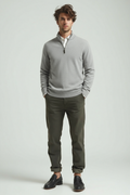 Sweter Męski | Kaptur, Stójka Mock Neck i Krótki Zamek w Slim Fit