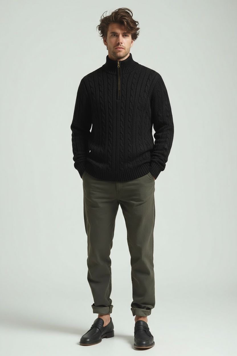 Sweter Męski | Regular Fit bez Detali, Okrągły Dekolt i Długi Rękaw