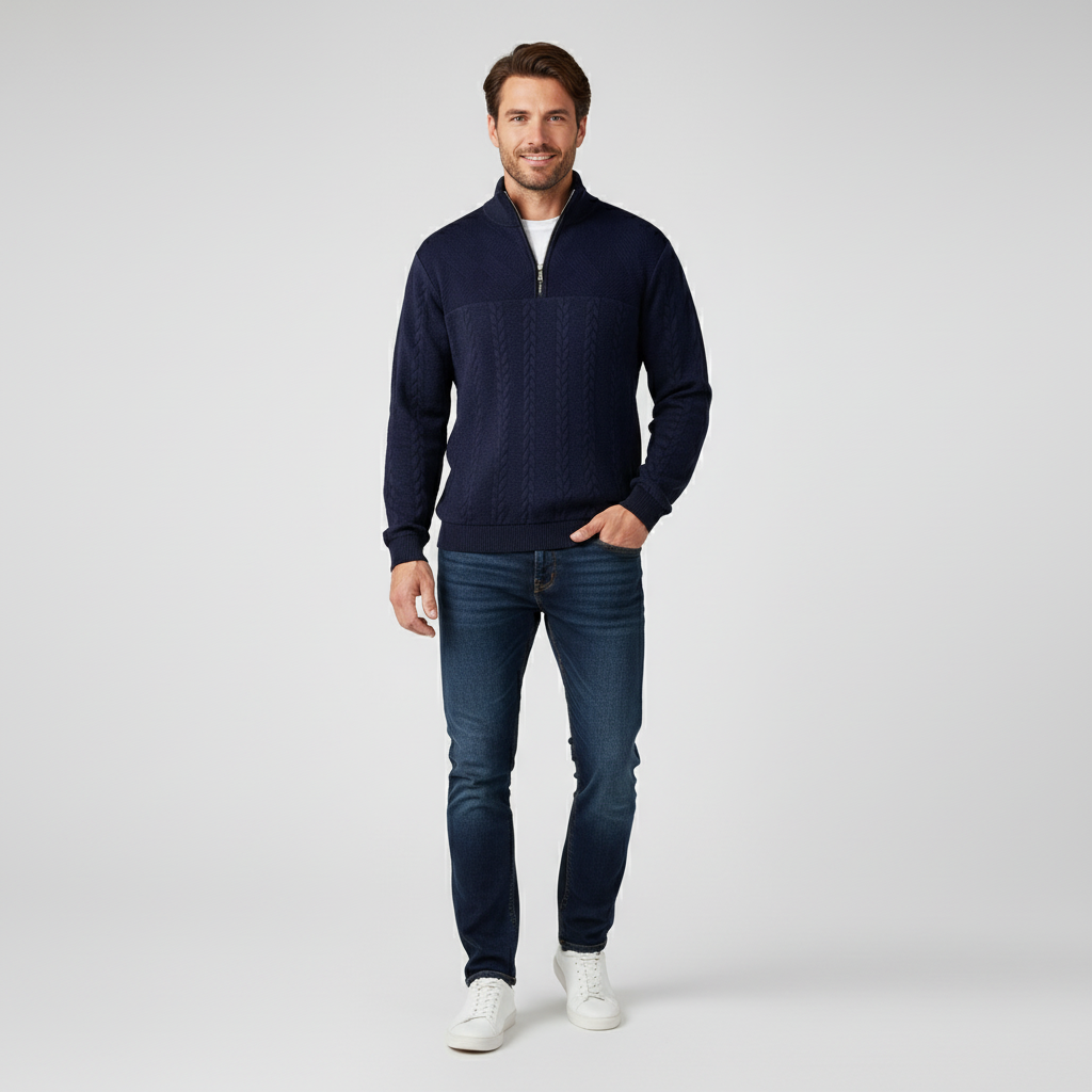Sweter Męski | Kołnierz Henley, Pół Zamek oraz Bawełniana Dzianina