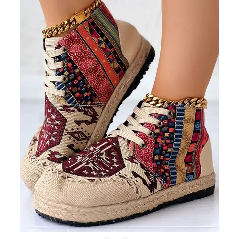 Sneakersy wysokie wzorzyste na platformie sznurowane damskie | Kolekcja boho
