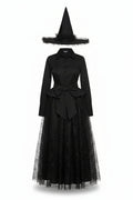 Czarna Koronkowa Sukienka Wiedźmy z Kapeluszem Kostium Damski | Halloween